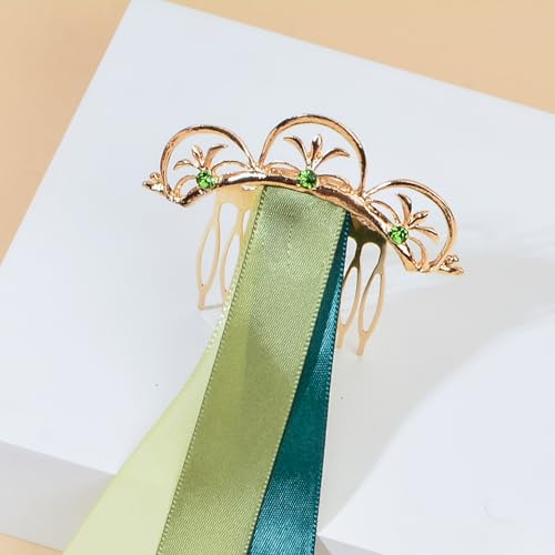 Ddazzling Princess Rhinestone Gold Hair Comb With Satin Ribbons Halloween Birthday Accessories For Women Girls thumb #5