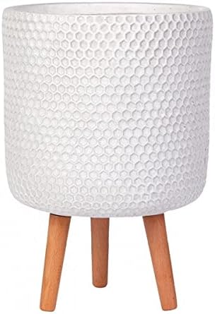 IDEALIST Plant Pots Indoor with Legs White Flower Pot Honeycomb Style D25 H34 cm, with Inner Top D21 cm, 9.1L