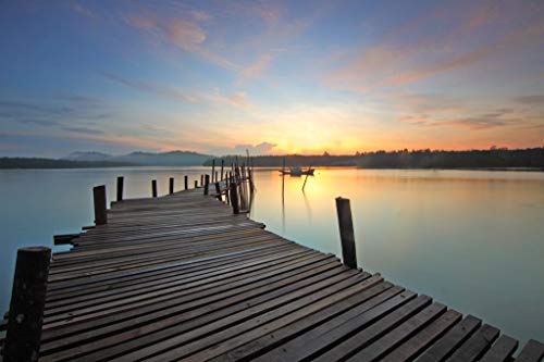 Fabulous Affiche Poster Ponton en Bois Avance sur un Lac Face au Coucher de Soleil