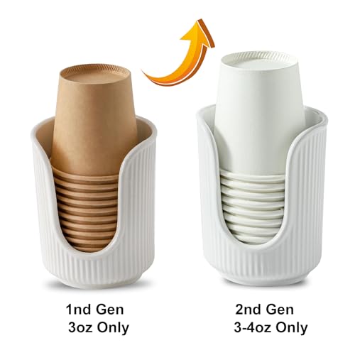 Ceramic Bathroom Cup Dispenser with Stylish Vertical Stripes - Disposable Mouthwash Cup Holder Holds 3-4oz Paper Cups for Rinsing Cups on Bathroom Vanity Countertops (White)