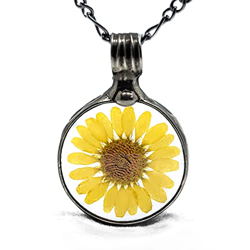 Bayou Glass Arts Real Flower Necklace, Handmade Pressed Sunflower Pendant, Nature Jewelry, Botanical Meaningful Gift (gm24)
