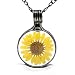 Yellow Sunflower, Real Dry Pressed Flower in Glass, Handmade Pendant Necklace, Nature Gift for Her 2543