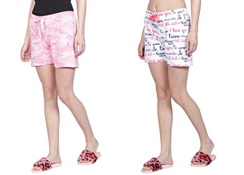 Image of Club A9 Women's Regular Fit Cotton Printed Shorts (Multicolor,2XL) (Pack of 2) (WSCOM2 223 XXL)