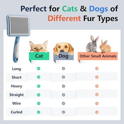Image of Cat Brush with One-Click Button, Cat Brushes for Indoor Cats Shedding，Self Cleaning Slicker Cat Brush for Shedding Massaging Grooming, Suitable for Long Short Haired Pets, Comfortable /Easy to Clean