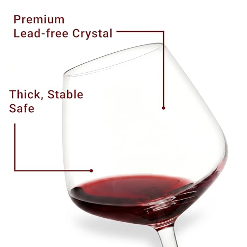 Image of Femora Red & White Wine Glass Set of 2, 450 ml Crystal Clear Long Stem Wine Glasses, Large Bowl Flat Base Glassware for Dining, Parties & Home Bar