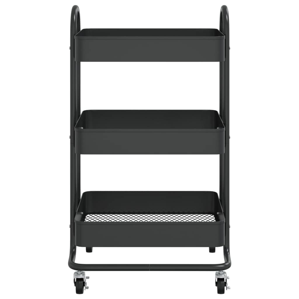 3-Etagen-Wagen Schwarz 43x34x79 cm Stahl Aufbewahrungswagen mit Rollen und Bremsen für Büro Küche Haushalt Organizer Lagerung