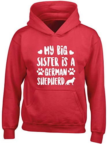 Hippowarehouse My Big Sister is a German Shepherd Kids Children's Unisex Hoodie Hooded top Red