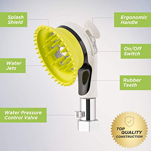 Wondurdog Outdoor Garden Hose Dog Shower Brush Head Nozzle with Splash Guard Handle and Rubber Grooming Teeth. Metal Connector and Water Pressure Control. Wash Your Pet. Don’t Get Wet! - Thumbnail 2