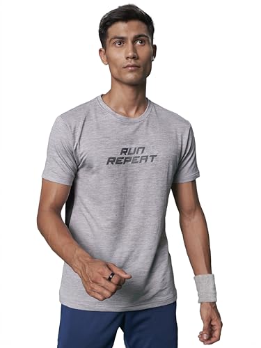 Image of FitMonkey Sports Crew Neck Stretchable Dry Fit T Shirt | Regular Fit Textured T Shirt for Men |Sport T Shirt for Men | Quick Dry Technology with Moisture Control |Breathable & Lightweight