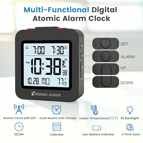 Small Digital Atomic Alarm Clock for Bedroom with Date & Temp - Image 3