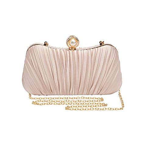 Mulian LilY Gold Evening Bags For Women Pleated Satin Rhinestone Clutch Purse With Detachable Chain Strap M505A Cover