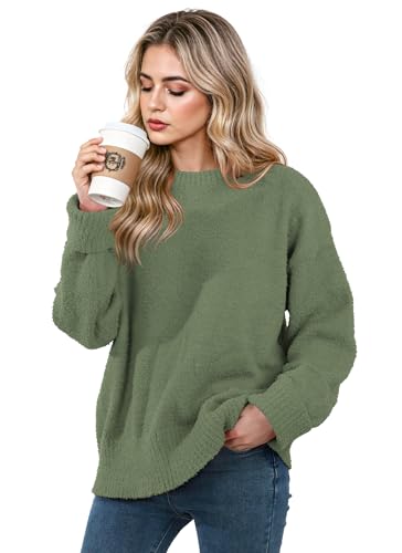 Image of Women's Oversized Crewneck Sweaters, Long Sleeve Fuzzy Knit Casual Chunky Warm Fall Pullover Sweaters Top Trendy Outfits