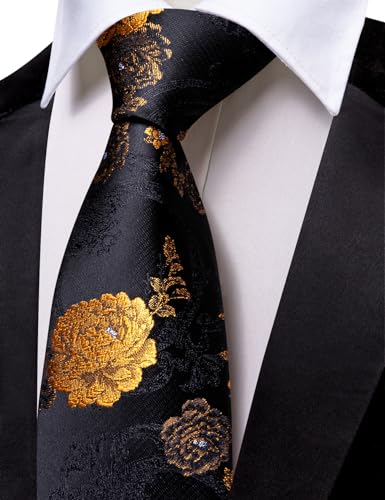 Image of Barry.Wang Floral Ties for Men Flower Necktie with Tie Clip Formal