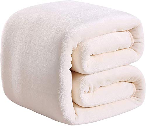 Softcare Soft Queen Size Summer Blanket All Season 350Gsm Thicken Warm Fuzzy Microplush Lightweight Thermal Fleece Blankets For Couch Bed Sofa Ivory 90"*90" #TOP4