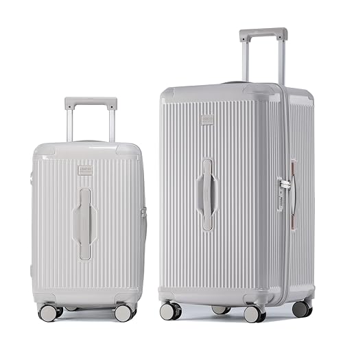 LIGHTGO 2 Piece Set Ultra-Lightweight PC+ABS Suitcase with TSA Lock & Quiet 360°Wheels, Smart Organizer with Magical Divider & Waterproof Zone (Beige Grey)