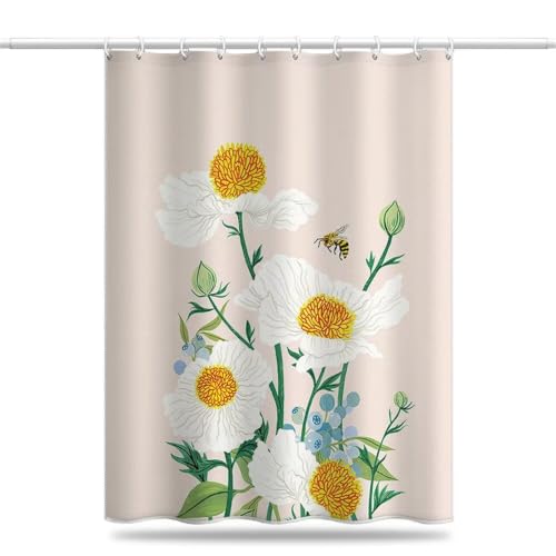 Rideau douche esthétique tissu polyester lesté style fleur d'abeille - 2