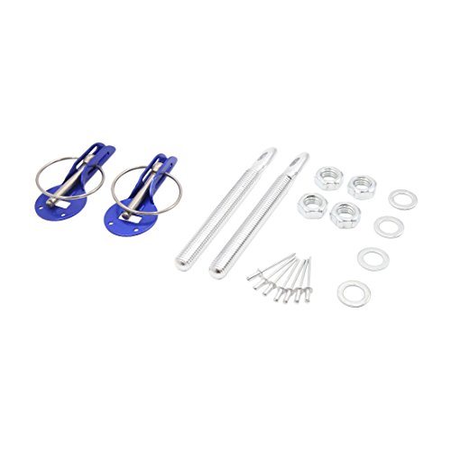 Ruilogod 2pcs Blue Aluminium Mount Bynet Flip sobre el kit de bloqueo del pin de la campana para el automóvil