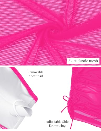 Image of VIMPUNEC Women Sexy One Piece Swim Dress Tummy Control Swimsuits One Shoulder Mesh Bathing Suit Skirts