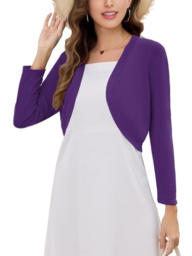 Image of Women's Long Sleeve Shrugs Lightweight Open Front Cropped Cardigan for Women S-2XL