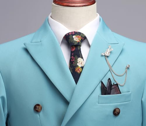 Mens Double Breasted Suit 2 Piece Set, Slim Fit Wedding Tuxedo Blazer & Pants for Prom, Business, Formal Parties3