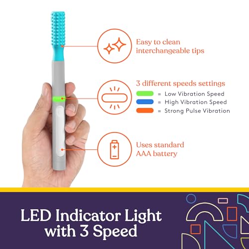 Special Supplies Buzz Buddy Oral Motor Stimulation kit with 6 Soft Textured Interchangeable Heads, Calm Sensory Needs, Support Speech, and Stimulate Self Feeding, Gentle Vibrations (Grey) - Image 5