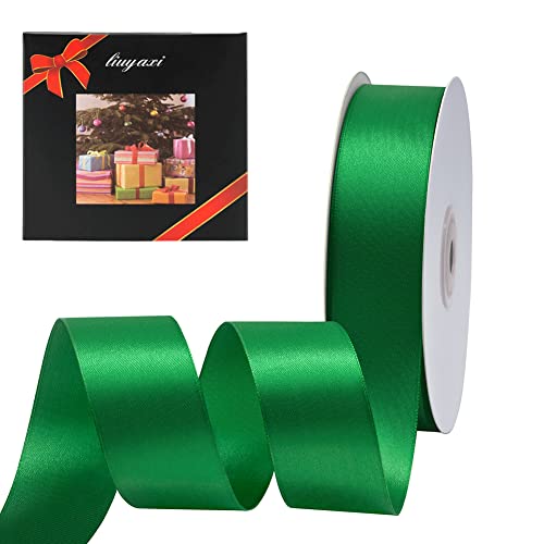 Image of Solid Color Double Faced Green Satin Ribbon 1 inch X 50 Yards, Ribbons Perfect for Crafts, Wedding Decor, Bow Making, Sewing, Gift Package Wrapping and More