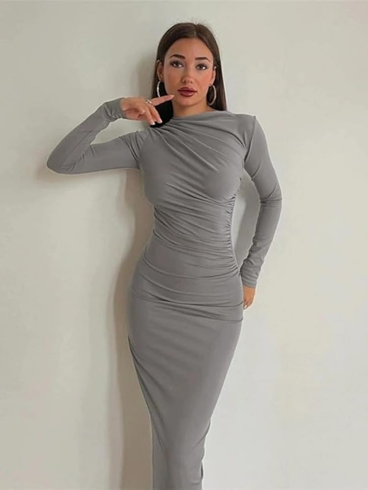 Vestito Donna Elegante In Velluto - Abito Lungo Bodycon Maniche Lunghe Per Cerimonia, Festa O Serata - Foto 11