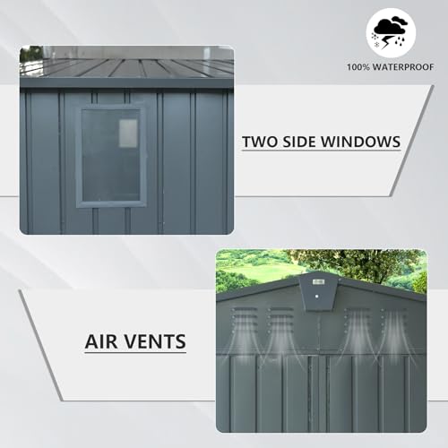 Domi-Outdoor-Storage-Shed-11×125-Metal-Sheds-Outdoor-Storage-with-Lockable-Doors-Air-Vents-for-Patio-Garden-Lawn-BackyardGray Domi Outdoor Storage Shed 11×125 Metal Sheds Outdoor Storage with Lockable Doors Air Vents for Patio Garden Lawn BackyardGray