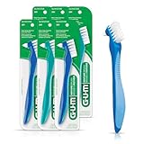 GUM Denture Brush - Dual Headed Hard Bristle Toothbrush for Dentures & Acrylic Retainers - Dentist Recommended Denture Cleaner 1ct (Pack of 6)