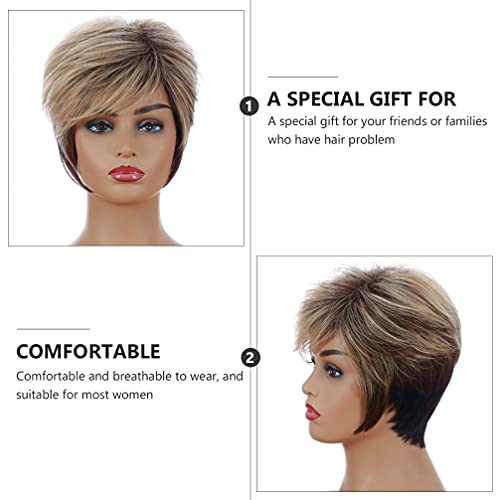 Lurrose Peruca feminina sintética com franja lateral para festa, peruca curta e inclinada