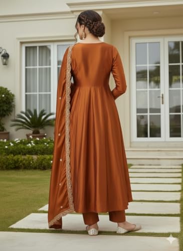 Image of Yashika Women's Silk Blend Embroidered Anarkali Kurta Set with Dupatta | Full Length Ethnic Wear for Women | Wedding