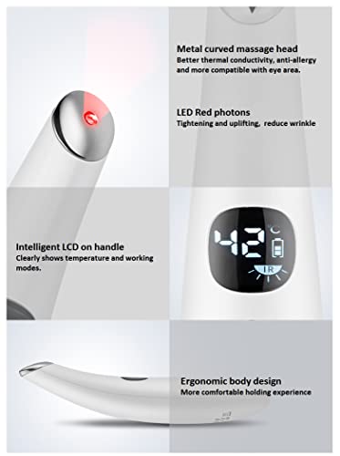 Pleezbody Eye Massager Wand - Bag/Dark Circle/Puffiness/Wrinkle Remover 37 To 45 Degree Celsius Vibrating Massage Absorption & Blood Flow Red Light For Cell Repair Ergonomic Easy Controls White #TOP6