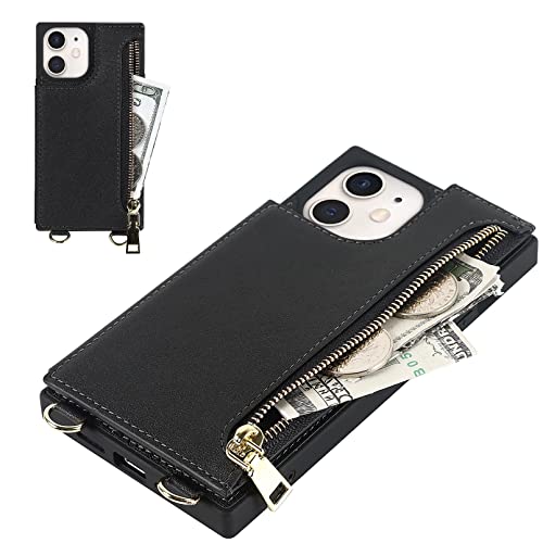 Jaorty Crossbody Wallet Case For Iphone 12 Mini With Card Slot Holder,Iphone 12 Mini Magnetic Flip Folio Purse Case, Pu Leather Zipper Handbag With Detachable Lanyard Strap 5.4 Inch (Black) #TOP4