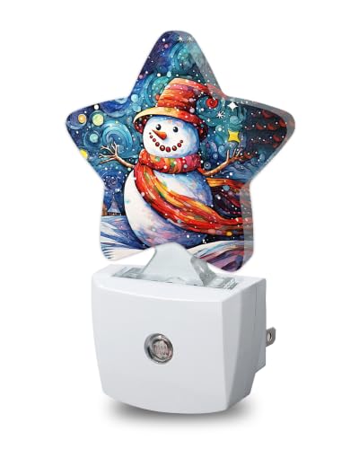 Image of Snowman Christmas Star Night Light Plug in, Soft Glow Night Light for Kids Bedroom Nursery, Gentle Warm Light for Sleep, Compact Lamp for Hallway Bathroom