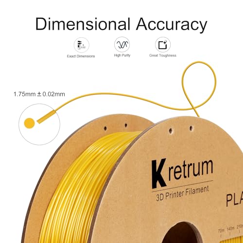 Image of Kretrum PLA Filament 1.75 mm 3D Printer Filaments Cardboard Spool Refills 1 kg Widely Compatible for Most FDM 3D Printers Fits ELEGOO Anycubic FlashForge Creality Bambu Prusa ect. Gold