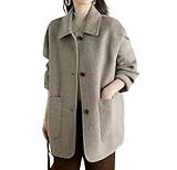  RICOCHO Femmes Laine mélangée top court revers boutons épais laine veste courte Casual Walking laine manteau court
