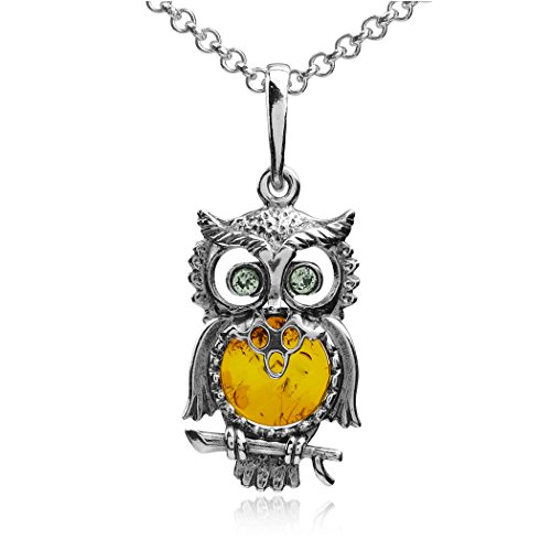 Ian and Valeri Co. Amber Sterling Silver Owl Bird Pendant