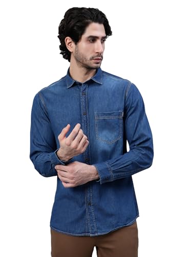 Image of Cantabil Denim Shirt Collar Full Sleeve Regular Fit Casual Shirt for Men with Pocket | Cotton Casual Shirt for Men | Casual Wear Shirts for Men (P MSHC00769A)