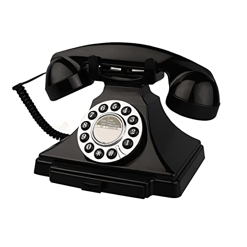 Corded Vintage Telephone, Retro Landline Phones for Home, Single Line Old Fashioned House Working Telephone with Loud Ringer for Seniors, Classic Antique Desk Phone for Office/Hotel/School (Black)
