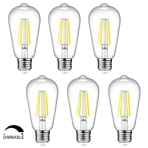 Dimmable Ascher Vintage LED Edison Bulbs, 6W, Equivalent 60W, Bright Daylight White 4000K