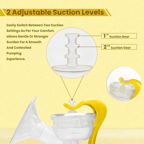 Image of ARDAKI Breast Pump for Feeding Mothers, 3 Level Suction Adjustment, Flexible Silicone Massage Cushion & Ergonomic Handle for Easy & Painless Breast Milk Expression Manual Breast Pump BPA Free (YELLOW)