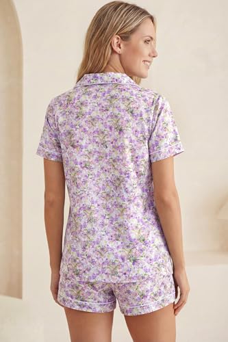 Image of LUBOT 100% Cotton Pajamas for Women 2 Piece PJ Set Poplin Woven Lightweight Ladies Button Short Sleeve Sleepwear S-XXL