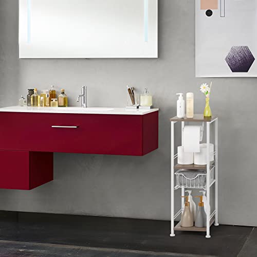 Bathroom Storage Cabinet Freestanding Bathroom Shelf With Drawer Toilet Paper Holder Stand 3 Tier Bathroom Towel Storage Organizer For Bathroom Laundry Room Entryway Kitchen Pantry, Light Oak #TOP4