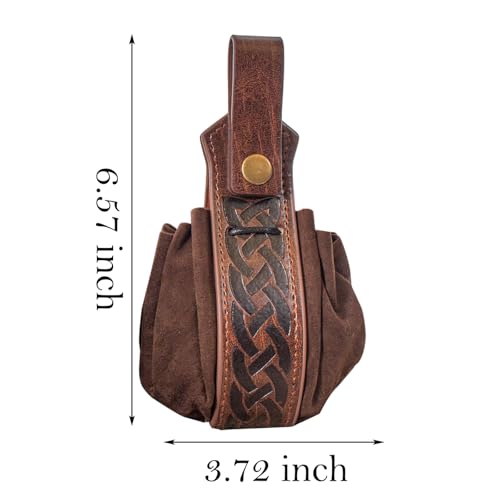 Image of Leather Belt Pouch Medieval Vintage Renaissance Viking LARP Cosplay Costumes Drawstring Coin Purse Phone Holder Waist Bag (A-Brown)