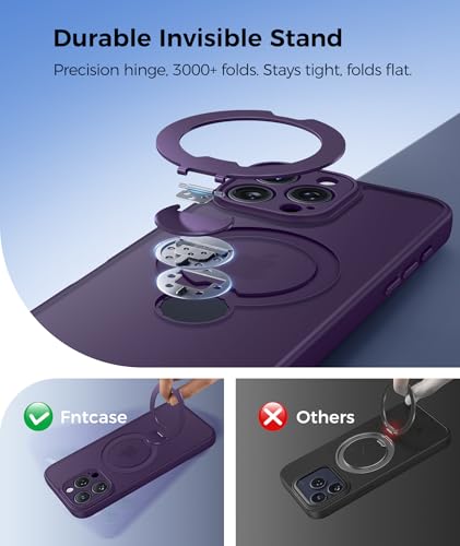 Image of FNTCASE for iPhone 15 Pro-Max Case: [360 Spin Magnetic Stand] [Compatible with Magsafe] [Screen Protector] Translucent Matte Military Grade Shockproof Full Camera Protective Phone Cover - Purple