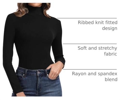 PALINDA Women's Ribbed Black Turtleneck Fitted Long Sleeve Shirts Basic Thermal Layering Top L by PALINDA - Used condition - US$18.21