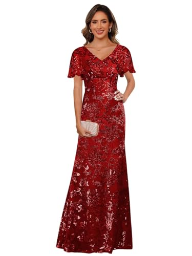 V Neck Sequin Mother of The Bride Dresses with Sleeves 2025 Mermaid Formal Evening Gowns YMS456