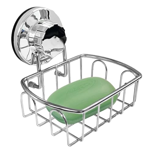 COACOM 1 portasapone con ventosa, porta spugna in acciaio inox, senza cestello per sapone, adatto per bagno, WC, cucina (15 x 14 x 8 cm)