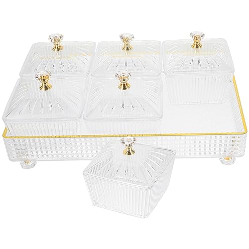 Cabilock Dry Fruit Tray with Lid Divided Snacks Dish Serving Plate Transparent Appetizer Plate with Tray Party Wedding Nuts Plate Food Storage Box Containers