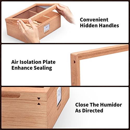 Needone Cigar Humidors, Cigar Box For 30-50 Cigars With Humidifier Hygrometer & Removable Divider, Spanish Solid Cedar Wood, Acrylic Glass-Top Humidor Desktop Cigar Case Gift For Men #TOP7